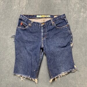 Mudd Jeans For the Beat Generation Bermuda Shorts Women 13 Blue Denim Frayed Hem